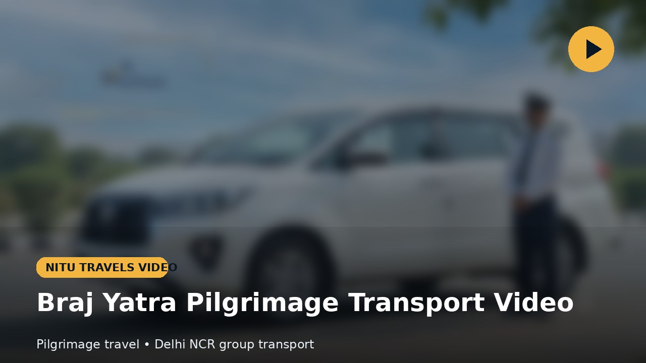 Braj Yatra temple and riverside pilgrimage scene for religious group transport